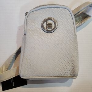 London Fog Broadway Double Compartment Woven Sling Bag NWT